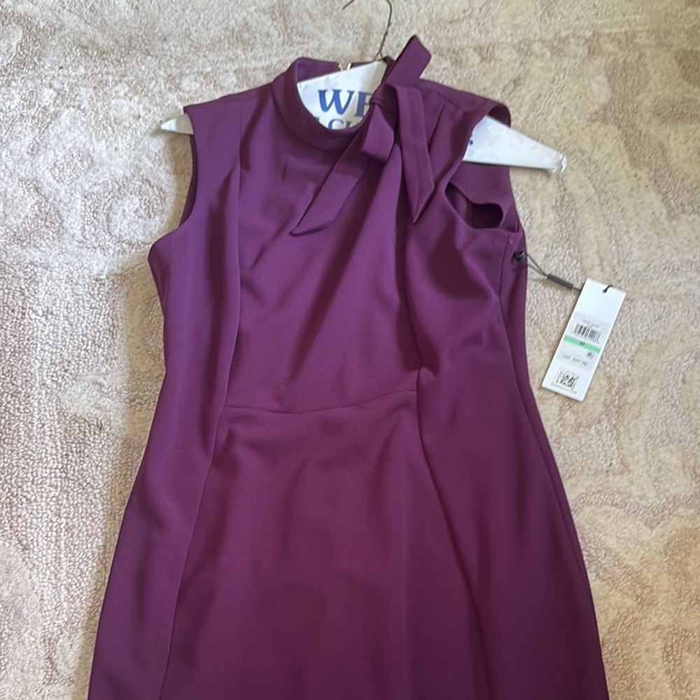 Calvin Klein Purple Sheath Midi Dress Mock Neck Sleeveless